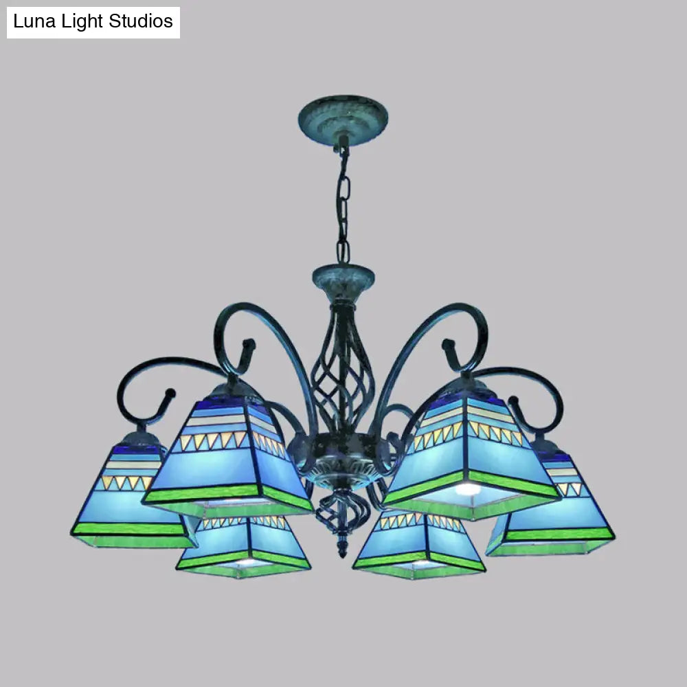 Pyramid Stained Art Glass Chandelier - Antique Style Ceiling Lighting for Restaurants