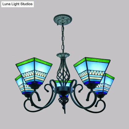 Pyramid Stained Art Glass Chandelier - Antique Style Ceiling Lighting for Restaurants
