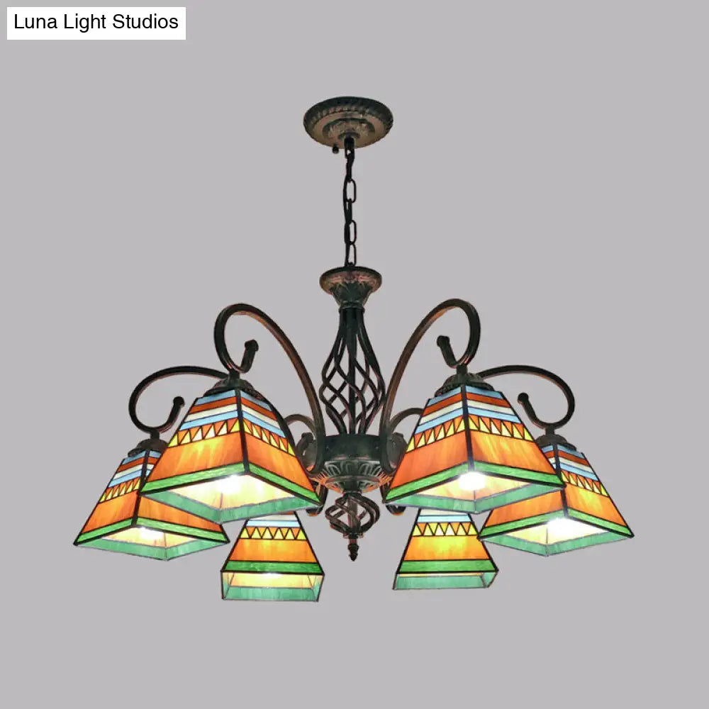 Pyramid Stained Art Glass Chandelier - Antique Style Ceiling Lighting for Restaurants