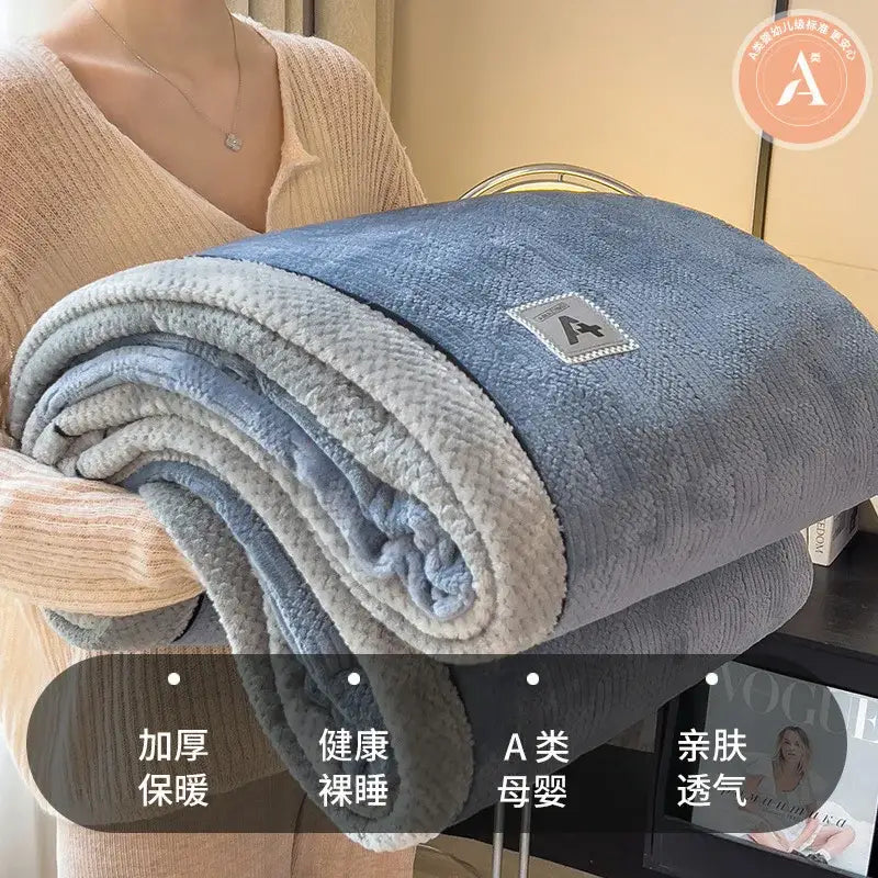 A plush blanket in blue and gray double-sided fleece featuring cozy cotton velvet for bedroom decorbites cozy cotton use