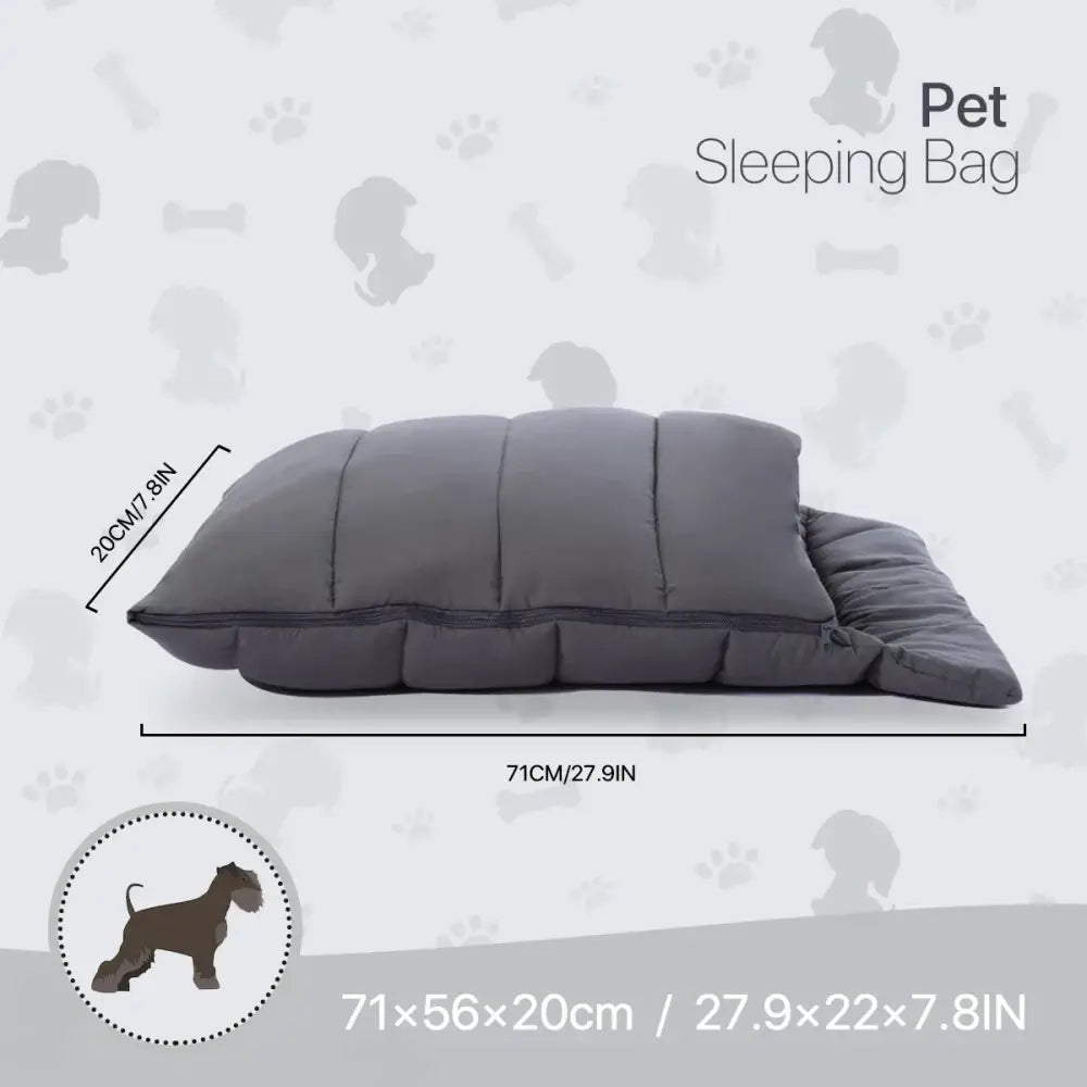 Gray quilted soft pet sleeping bag with cozy segmented design for a washable cat cave bed hideaway