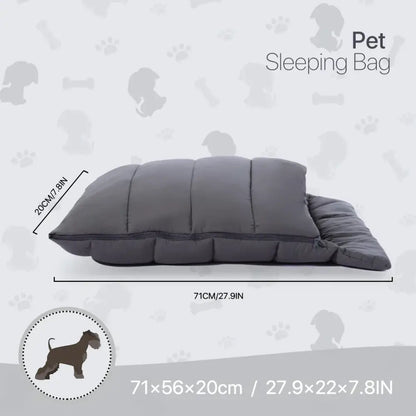 Gray quilted soft pet sleeping bag with cozy segmented design for a washable cat cave bed hideaway
