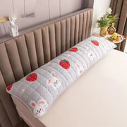 Light gray quilted pillowcase cover with embroidered red strawberries and white cartoon bunnies for decorbites colorful decorative use