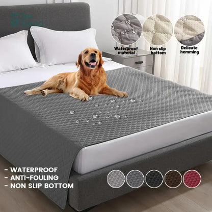 Gray quilted waterproof dog bed cover with diamond pattern and non slip bottom for secure bed protection