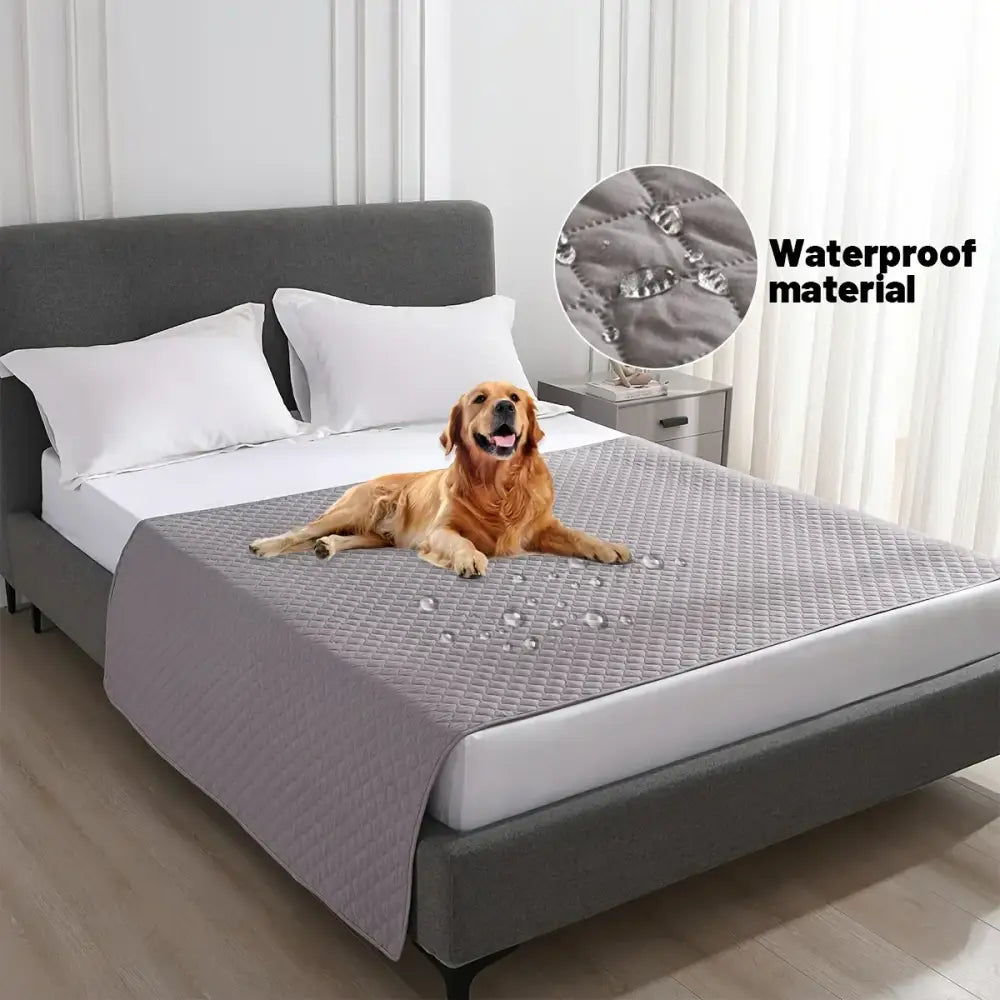 Gray quilted waterproof dog bed cover with diamond stitching pattern and non slip backing for bedroom use