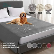 Gray quilted waterproof dog bed cover with diamond pattern and non slip bottom for secure dog bed protection