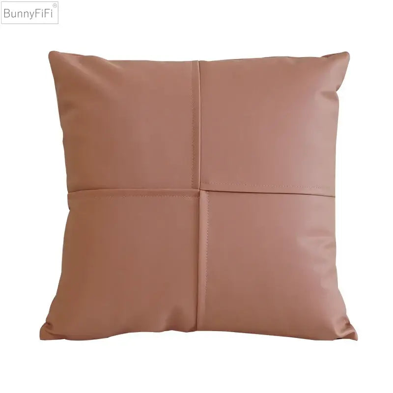 Bunnyfifi square pillow cover in soft taupe faux leather with stitched panel design for living room decorbites ivory leather decor