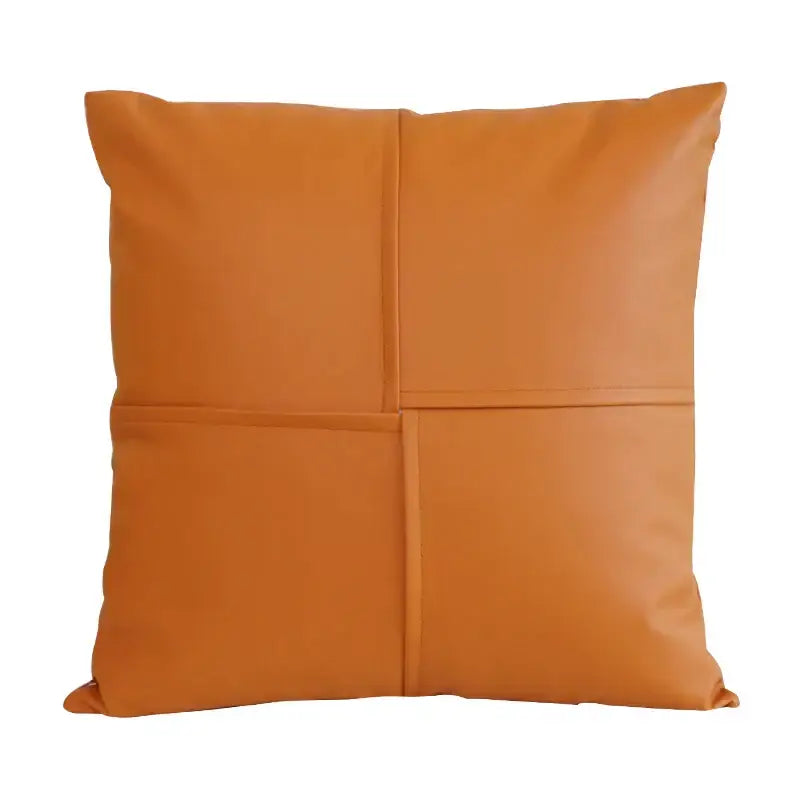 Orange faux leather throw pillow with quilted four-panel design for decorbites ivory leather pillow cover decor