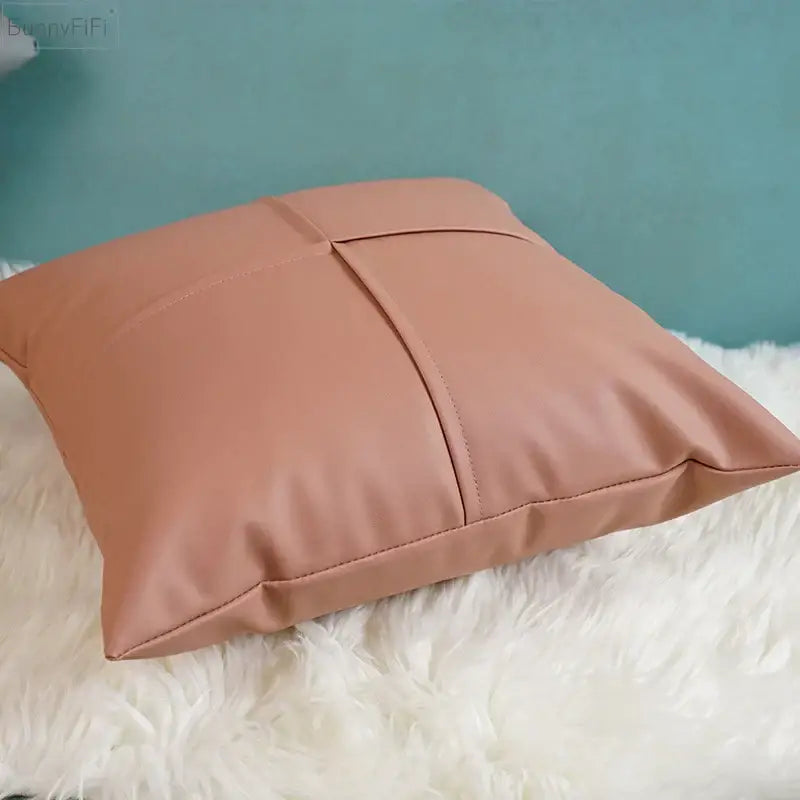 Soft dusty rose faux leather pillow cover with subtle cross stitch design for living room decorbites ivory leather decor