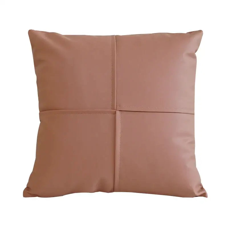 Square taupe faux leather pillow cover with quilted four-panel design for decorbites ivory leather pillow decor