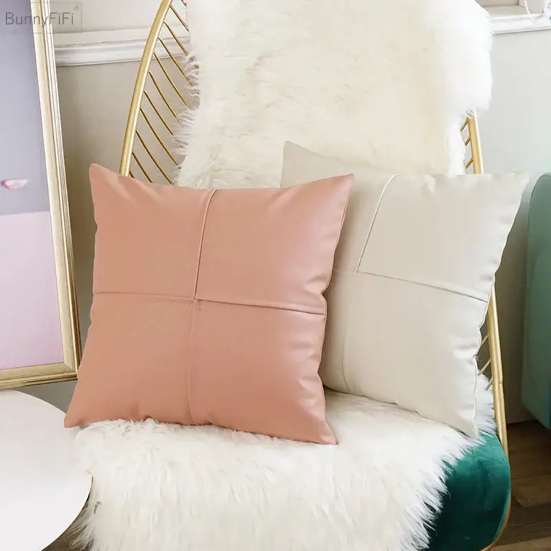 A soft blush pink quilted square ivory leather pillow cover for living room decorbites ivory leather pillow decor