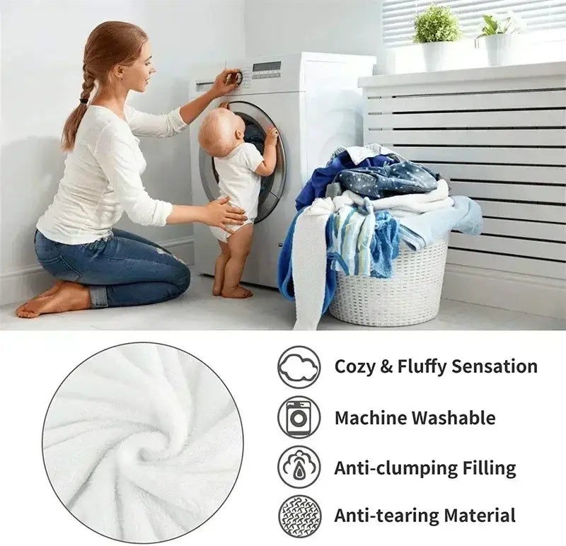 White plush coral fleece blanket with soft fluffy texture and machine-washable anti-clumping filling decorbites cozy