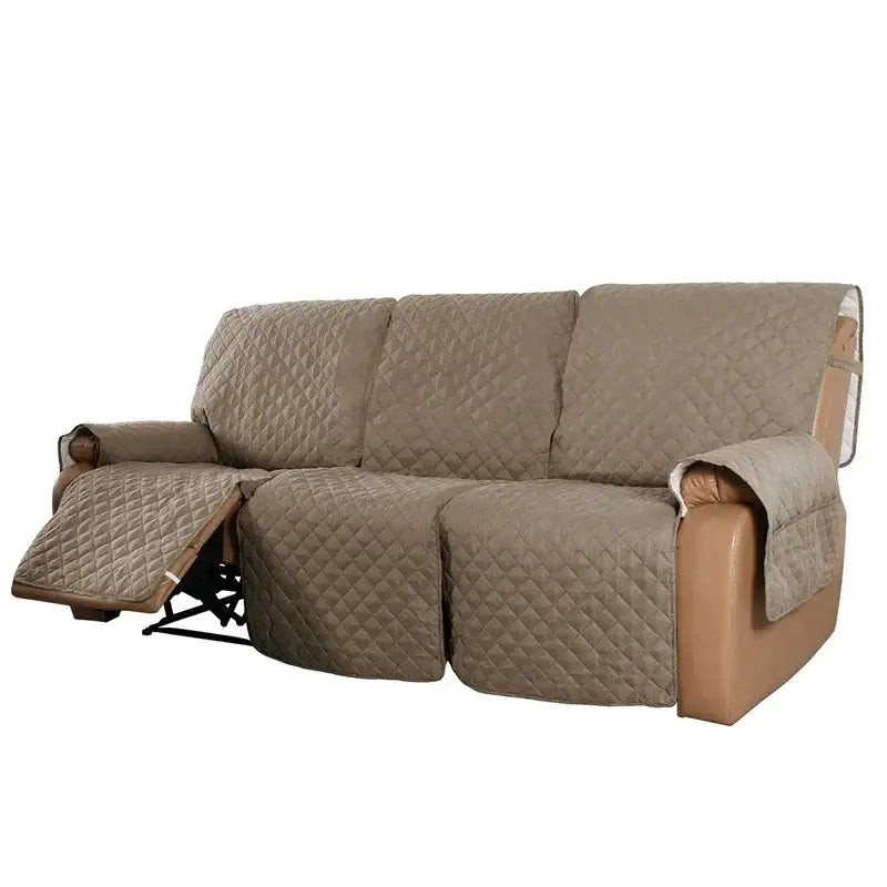 Beige quilted sofa cover with diamond stitching and soft inner lining for recliner slipcover living room use