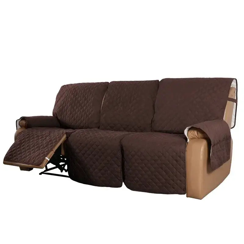 Brown quilted sofa cover with diamond stitching and white lining for living room recliner slipcover mat