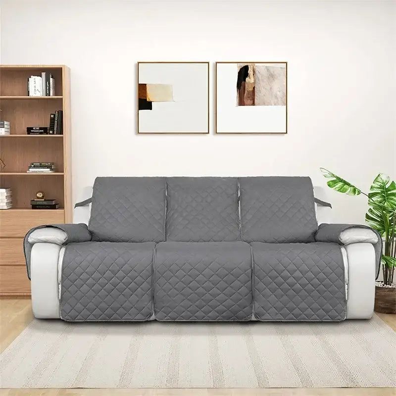 Gray quilted sofa cover with diamond stitching pattern for a teal water repellent recliner slipcover living room mat