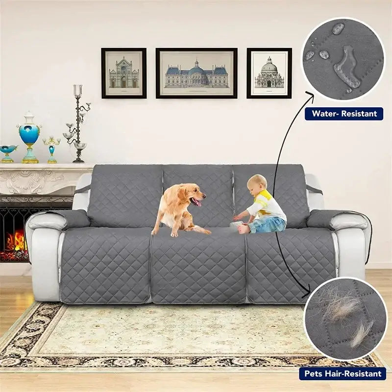 Gray quilted water-resistant sofa cover with pet hair resistance for recliner slipcover in living room use
