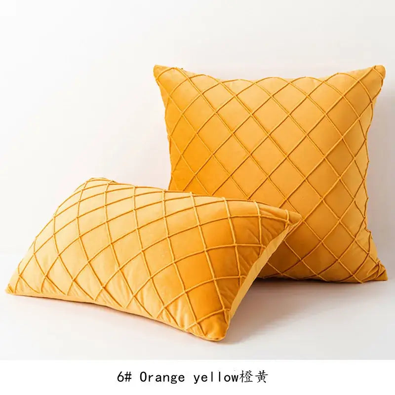 Orange yellow quilted velvet lattice cushion cover with diamond design for living room cushion cover and upholstery