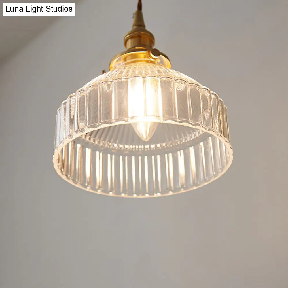 Rachele - Rustic Rustic Barn Shade Pendant Lamp 1-Light Clear Ribbed Glass Ceiling Suspension Light