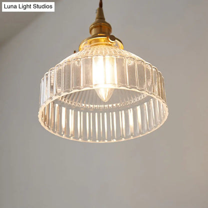 Rachele - Rustic Rustic Barn Shade Pendant Lamp 1-Light Clear Ribbed Glass Ceiling Suspension Light