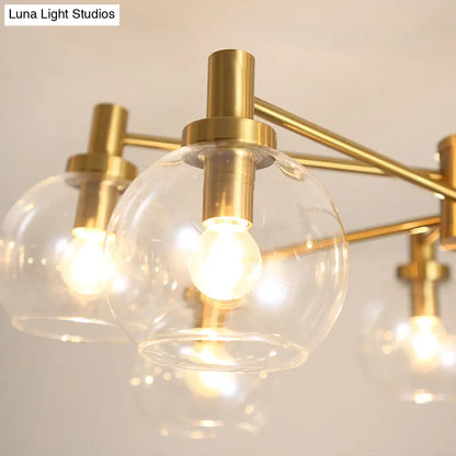 Lámpara de araña radial de cristal transparente dorado - Lámpara colgante posmoderna con 8/12 luces