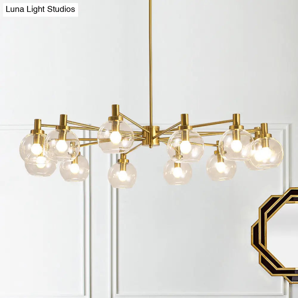 Lámpara de araña radial de cristal transparente dorado - Lámpara colgante posmoderna con 8/12 luces