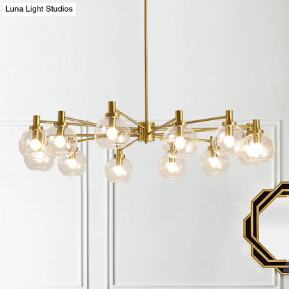 Lámpara de araña radial de cristal transparente dorado - Lámpara colgante posmoderna con 8/12 luces