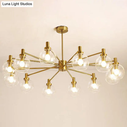 Lámpara de araña radial de cristal transparente dorado - Lámpara colgante posmoderna con 8/12 luces