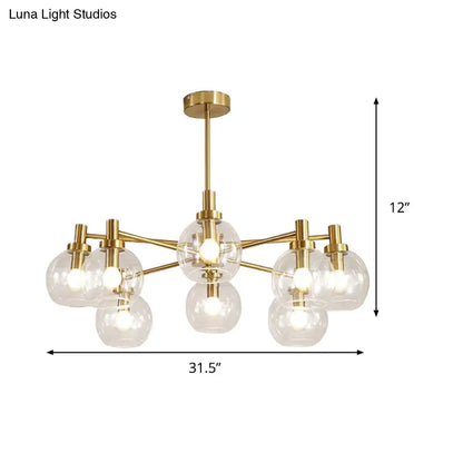 Lámpara de araña radial de cristal transparente dorado - Lámpara colgante posmoderna con 8/12 luces