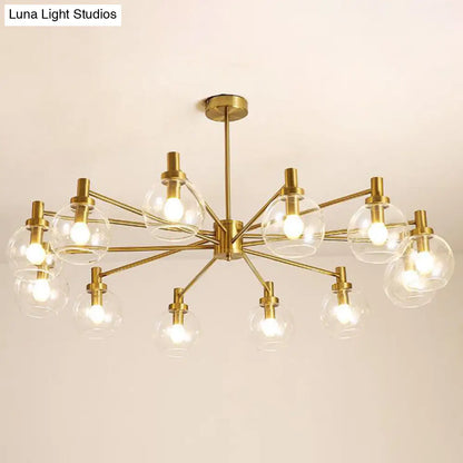 Lámpara de araña radial de cristal transparente dorado - Lámpara colgante posmoderna con 8/12 luces