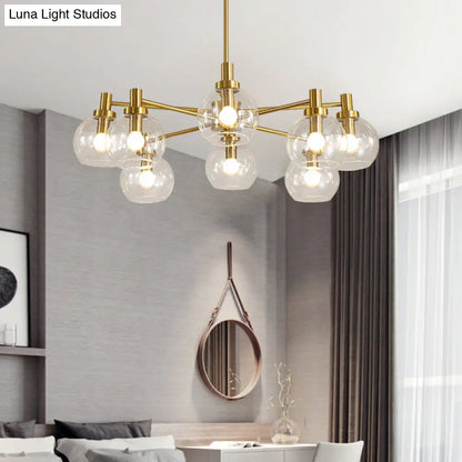 Lámpara de araña radial de cristal transparente dorado - Lámpara colgante posmoderna con 8/12 luces