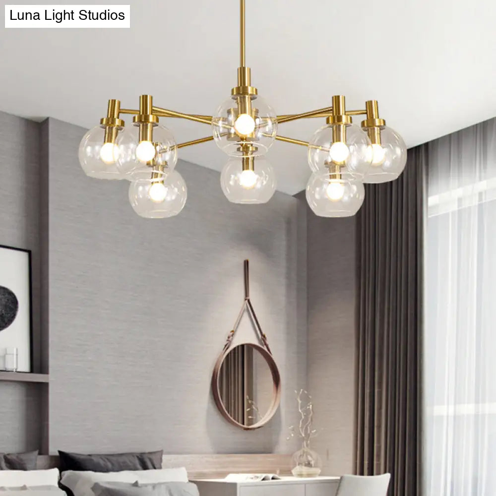 Lámpara de araña radial de cristal transparente dorado - Lámpara colgante posmoderna con 8/12 luces