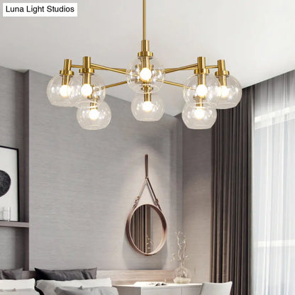 Lámpara de araña radial de cristal transparente dorado - Lámpara colgante posmoderna con 8/12 luces