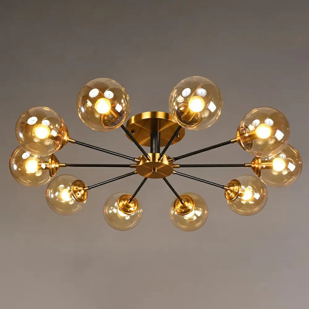 DecorBites™ DecorBites™ Radial Flush Mount Black and Brass Ceiling Light with Glass Ball Shade
