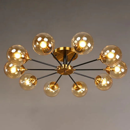 DecorBites™ DecorBites™ Radial Flush Mount Black and Brass Ceiling Light with Glass Ball Shade