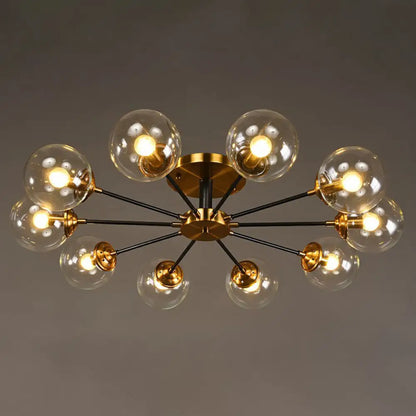 DecorBites™ DecorBites™ Radial Flush Mount Black and Brass Ceiling Light with Glass Ball Shade