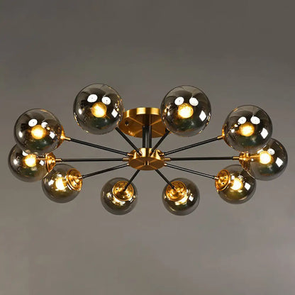 DecorBites™ DecorBites™ Radial Flush Mount Black and Brass Ceiling Light with Glass Ball Shade