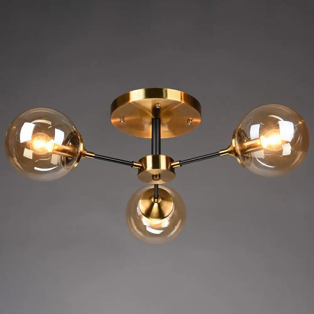 DecorBites™ DecorBites™ Radial Flush Mount Black and Brass Ceiling Light with Glass Ball Shade