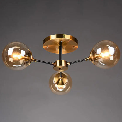 DecorBites™ DecorBites™ Radial Flush Mount Black and Brass Ceiling Light with Glass Ball Shade