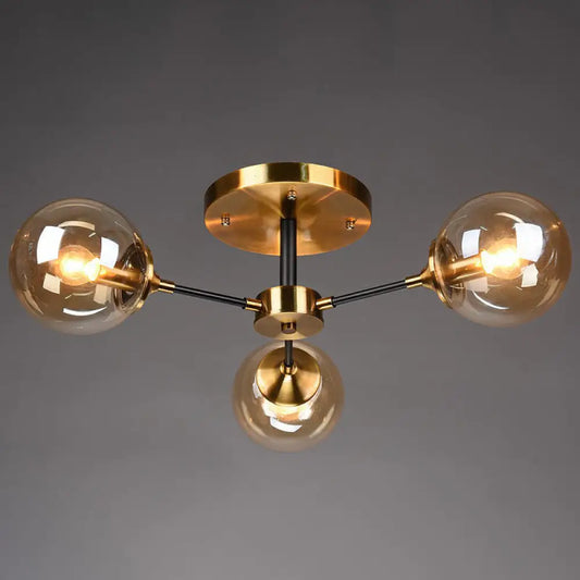 DecorBites™ DecorBites™ Radial Flush Mount Black and Brass Ceiling Light with Glass Ball Shade