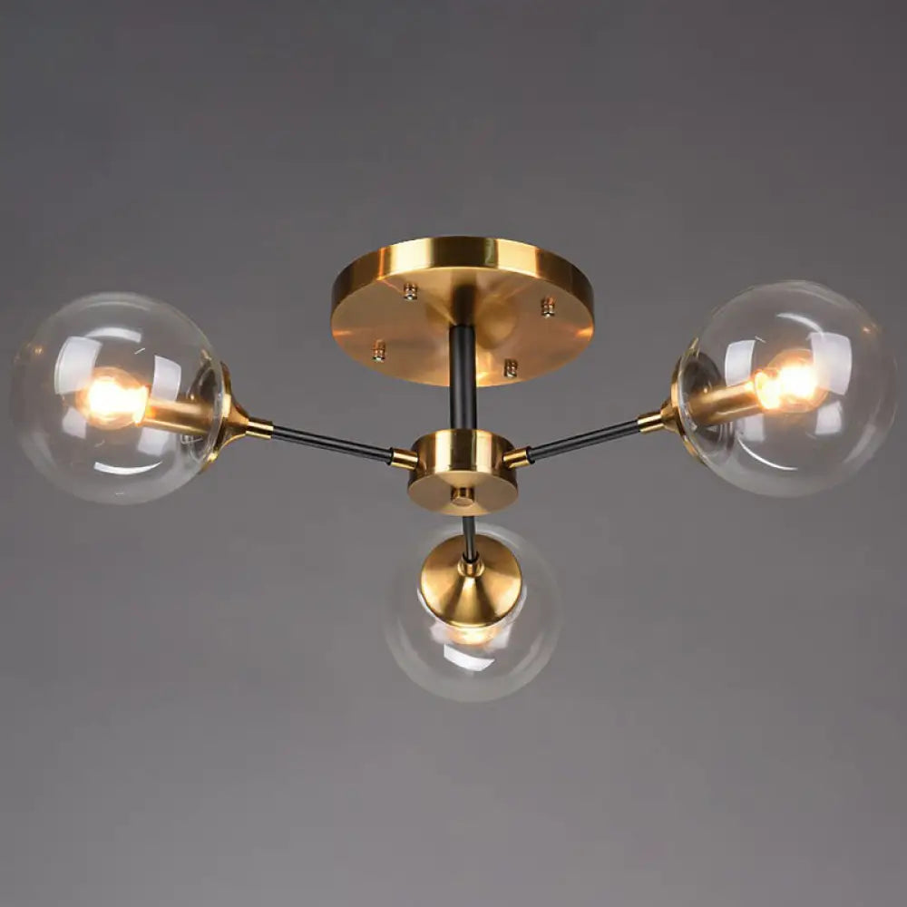 DecorBites™ DecorBites™ Radial Flush Mount Black and Brass Ceiling Light with Glass Ball Shade