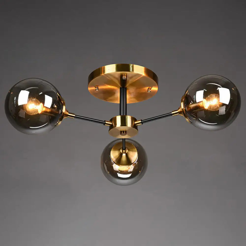 DecorBites™ DecorBites™ Radial Flush Mount Black and Brass Ceiling Light with Glass Ball Shade