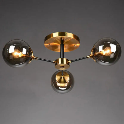 DecorBites™ DecorBites™ Radial Flush Mount Black and Brass Ceiling Light with Glass Ball Shade
