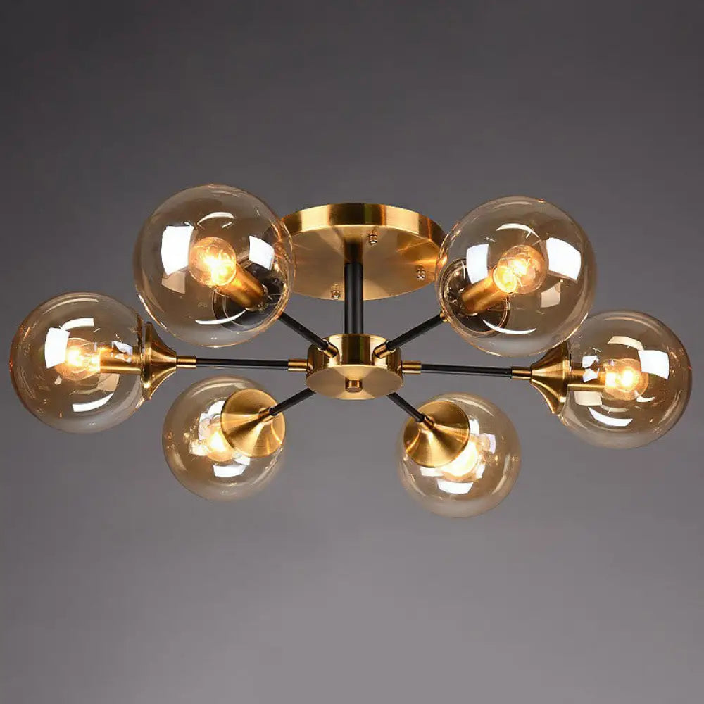 DecorBites™ DecorBites™ Radial Flush Mount Black and Brass Ceiling Light with Glass Ball Shade