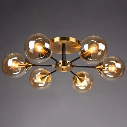 DecorBites™ DecorBites™ Radial Flush Mount Black and Brass Ceiling Light with Glass Ball Shade