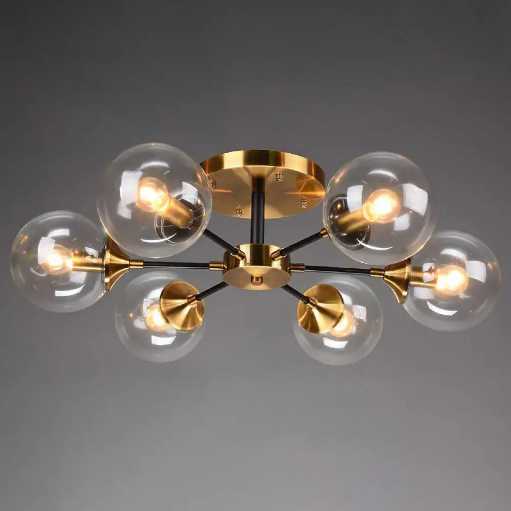 DecorBites™ DecorBites™ Radial Flush Mount Black and Brass Ceiling Light with Glass Ball Shade