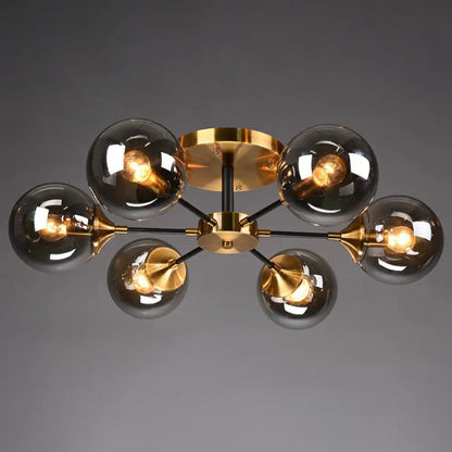 DecorBites™ DecorBites™ Radial Flush Mount Black and Brass Ceiling Light with Glass Ball Shade