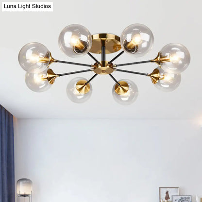 DecorBites™ DecorBites™ Radial Flush Mount Black and Brass Ceiling Light with Glass Ball Shade