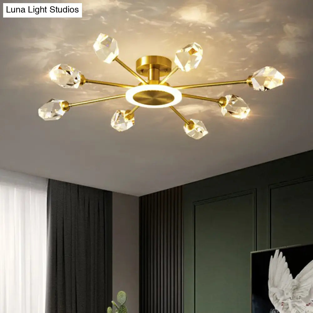 DecorBites™ DecorBites™ Radiant Bedroom Elegance: Post-Modern Gold LED Ceiling Light with Crystal Block Radial Design