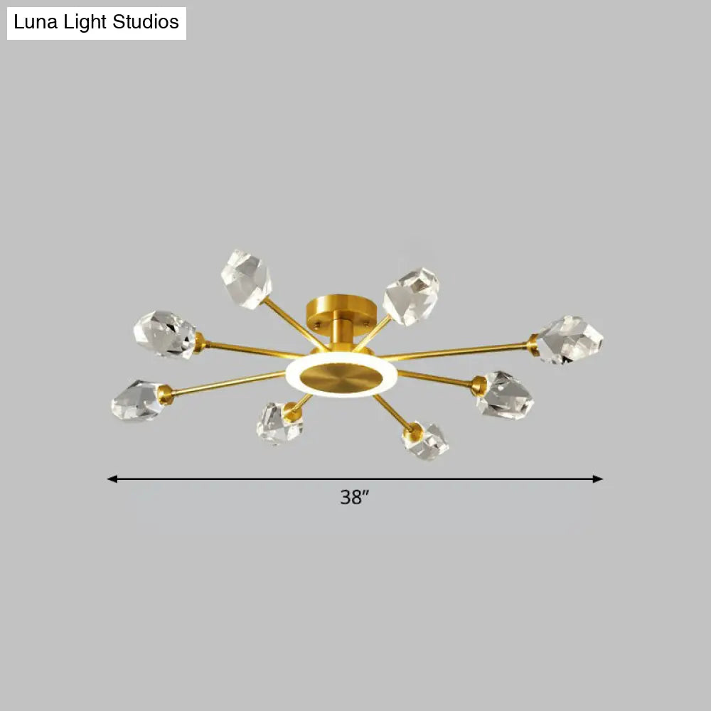 DecorBites™ DecorBites™ Radiant Bedroom Elegance: Post-Modern Gold LED Ceiling Light with Crystal Block Radial Design