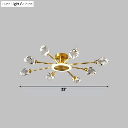 DecorBites™ DecorBites™ Radiant Bedroom Elegance: Post-Modern Gold LED Ceiling Light with Crystal Block Radial Design